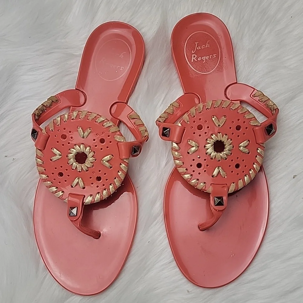 JACK ROGERS Georgica Jelly Salmon Medallion Thong Preppy Boho Thong‎ Sandals 7